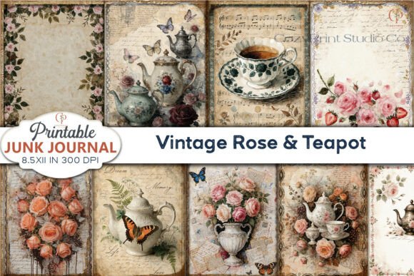 Crafting a Timeless Aesthetic with Vintage Rose & Teapot Junk Journal Pages