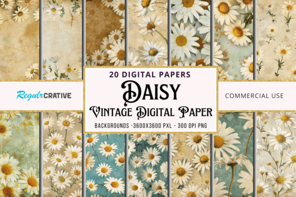 Daisy Vintage Digital Paper Bundle: Timeless Florals for Modern Projects