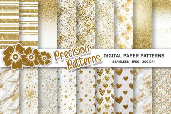 Gold White Glitter Digital Papers: Elevate Your Projects