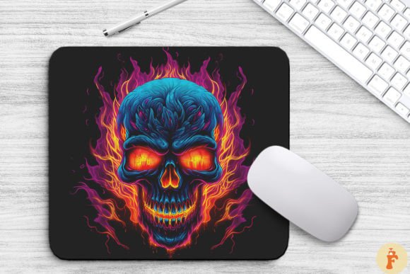 Neon Skull Flaming Eyes Mouse Pad: A Bold Design Asset