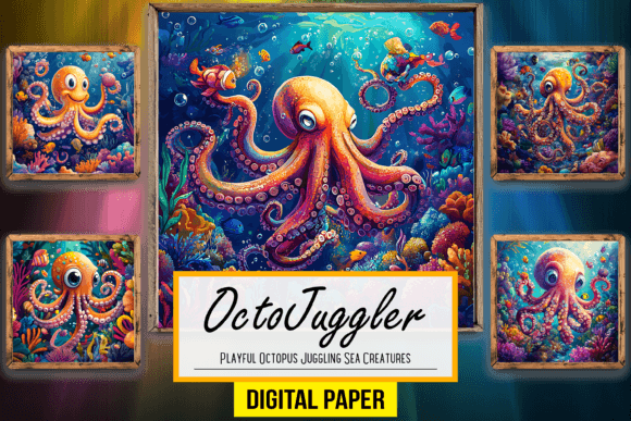 Playful Octopus Juggling Sea Creatures: A Designer's Underwater Treasure