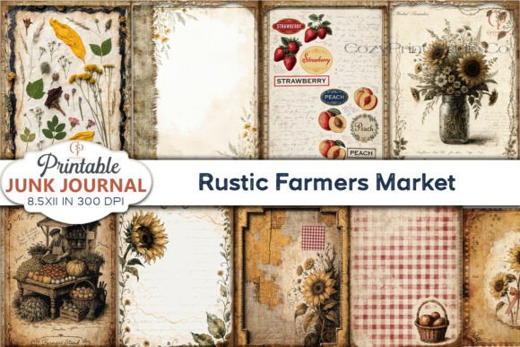 Rustic Farmers Market Junk Journal Pages for Creatives