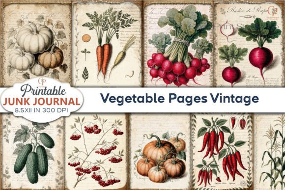 Vegetable Pages Vintage Junk Journal: A Creative Asset for Crafters
