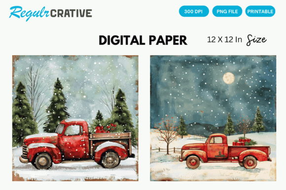 Whimsical Christmas Truck Digital Paper for Festive Design